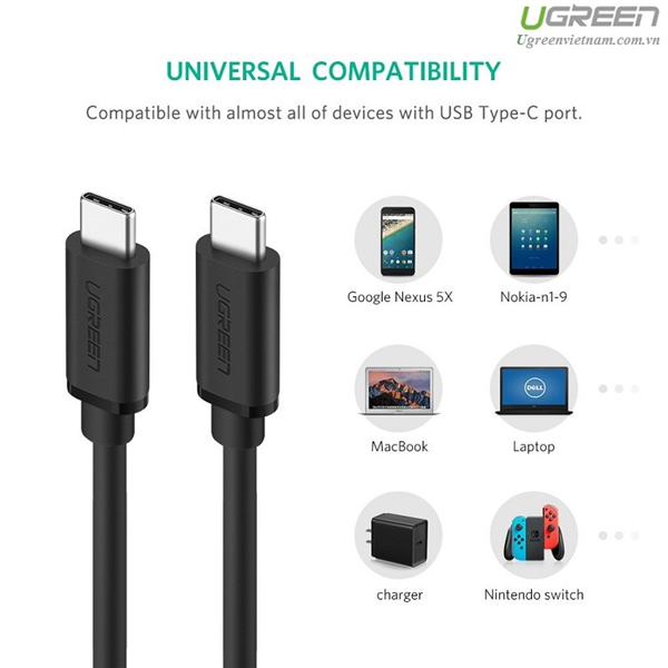 Cáp s?c USB Type-C dài 1M chính hãng Ugreen 50997